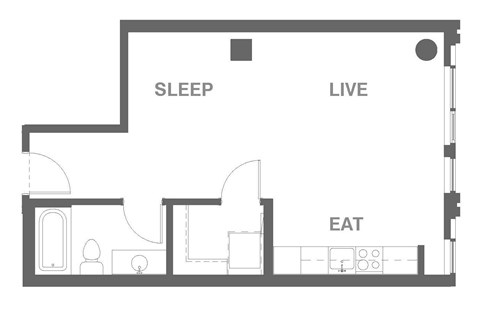 Floor plan for studio, 1 bath, 529 sqft